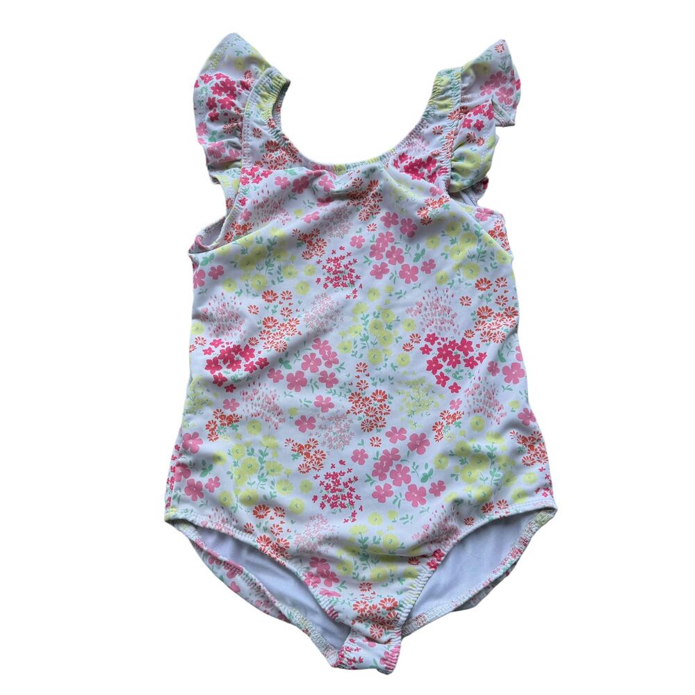 Young Hearts Swim Girl's White Floral Ruffle Sleeves One Piece Swimsuit Size 10